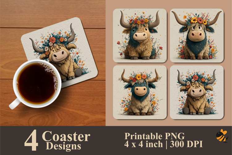 Happy Little Cow Coaster Sublimation Design