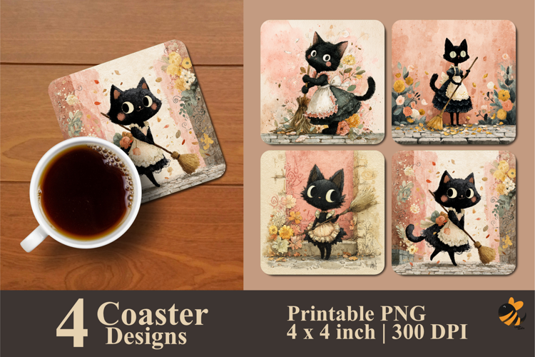 Beautiful Cat Imagination Coaster Sublimation Design