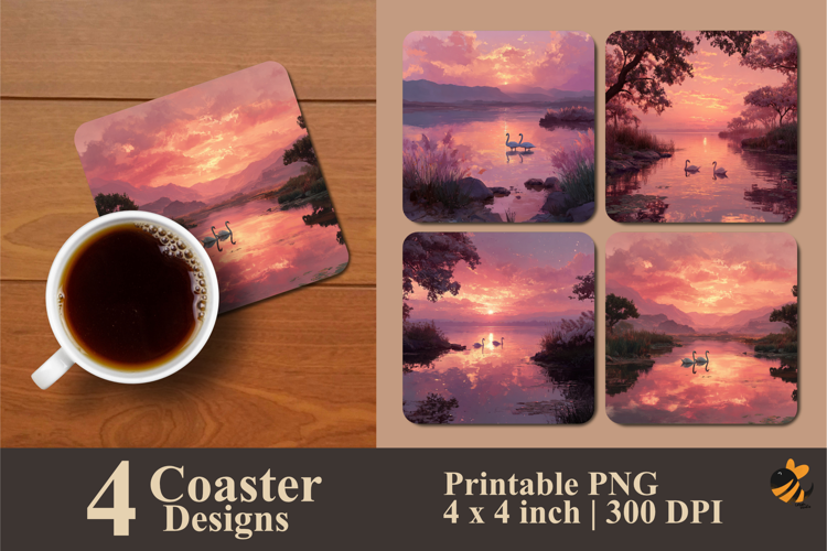 Two Swans Swimming Coaster Sublimation Design