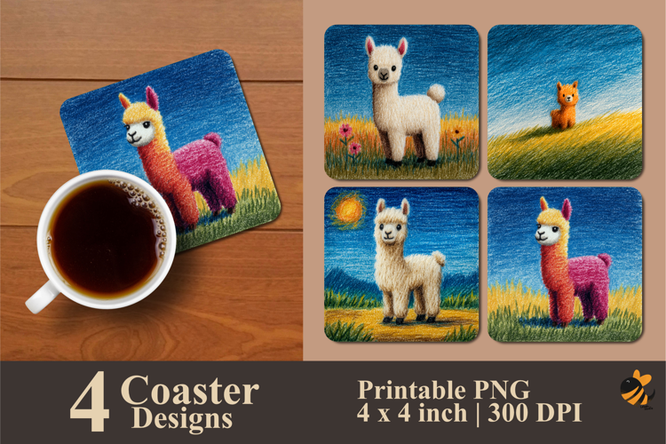 Alpaca in the Meadow Coaster Sublimation Design