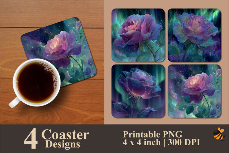 Aurora Rose Coaster Sublimation Design