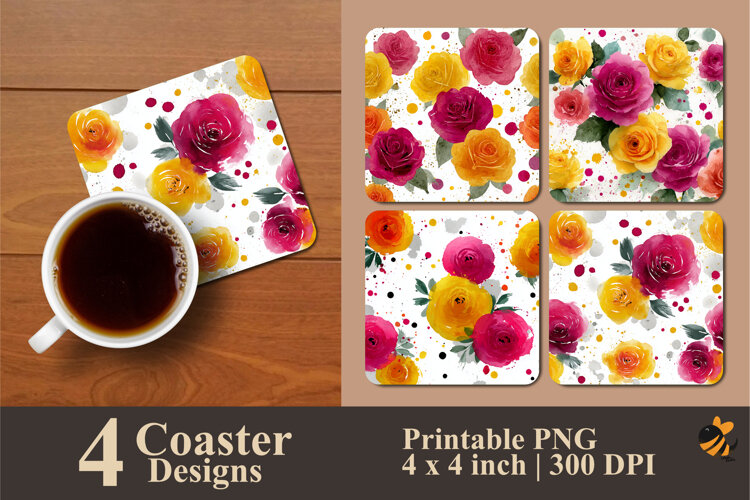 Splash Roses Coaster Sublimation Design example image 1