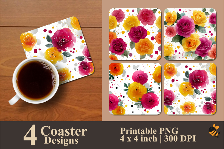 Splash Roses Coaster Sublimation Design