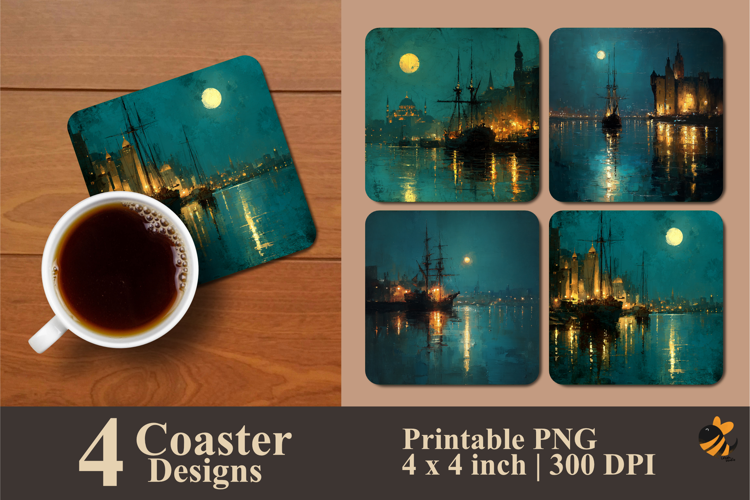 Night Harbor Coaster Sublimation Design