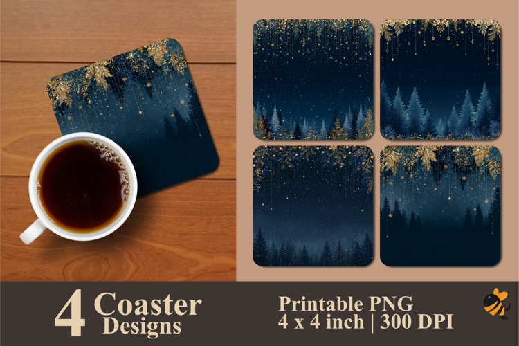 Winter Night Background Coaster Sublimation Design