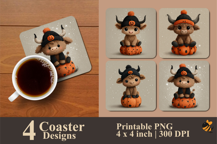 Pumpkin Little Cow Coaster Sublimation Design