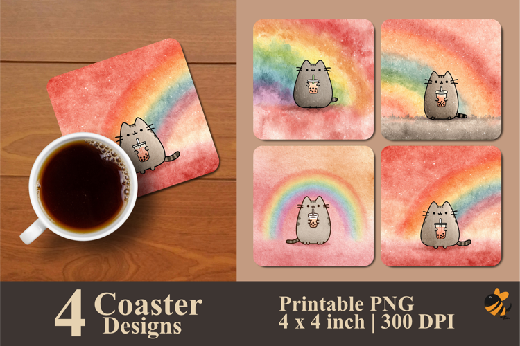 Drinking Cat Coaster Sublimation Design