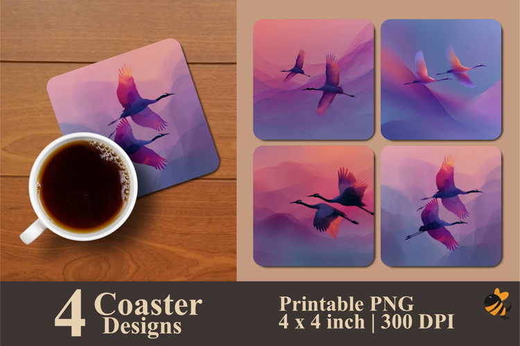 Flying Stork Coaster Sublimation Design
