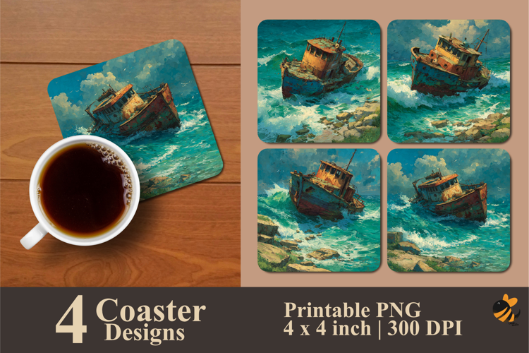Abandoned Ship Coaster Sublimation Design