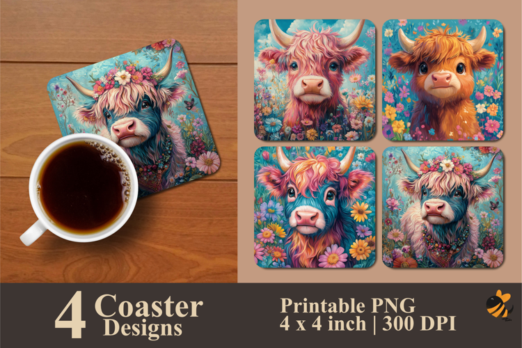 Cow Portrait Coaster Sublimation Design