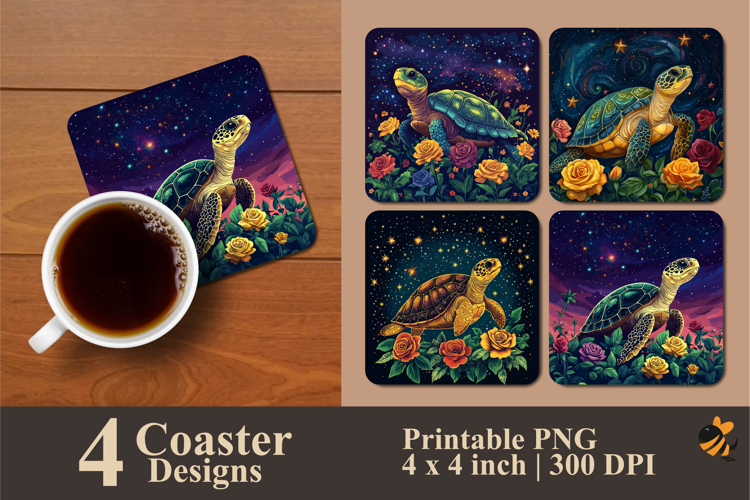 Rose Turtle Coaster Sublimation Design