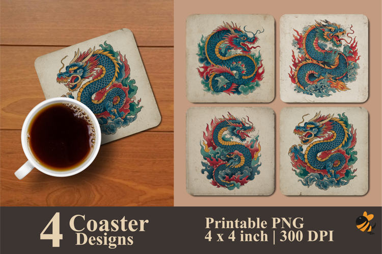 Dragon Artwork Coaster Sublimation Design