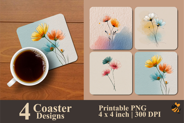 Sketch Flowers Coaster Sublimation Design