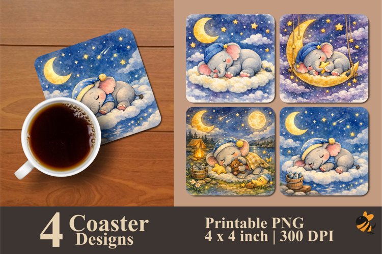 Sleeping Elephant Coaster Sublimation Design