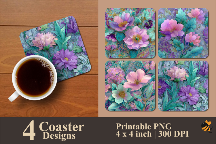 Pastel Flowers Coaster Sublimation Design