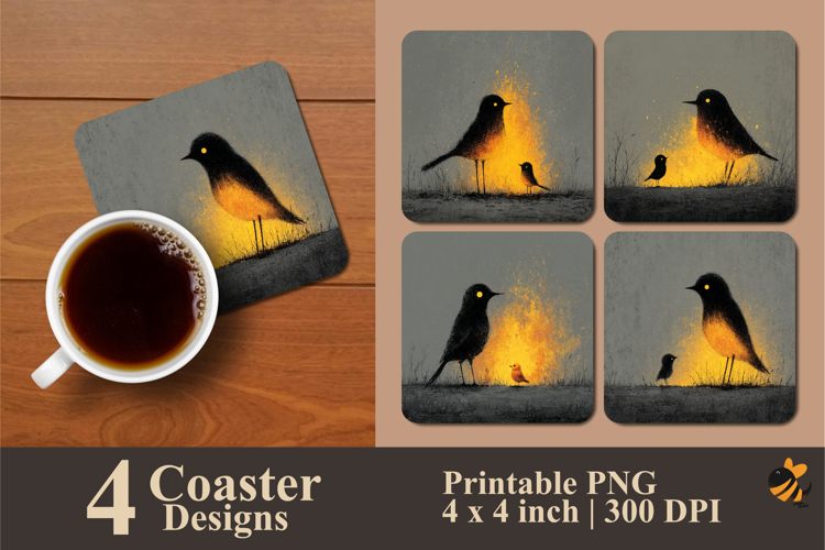 Mother and Child Bird Coaster Sublimation Design