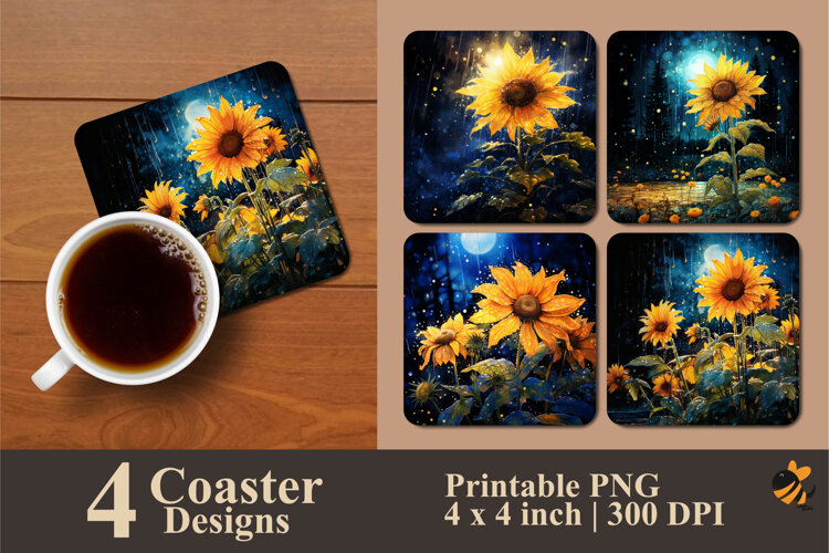 Sunflower Rain Coaster Sublimation Design example image 1