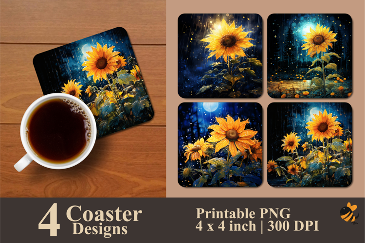 Sunflower Rain Coaster Sublimation Design