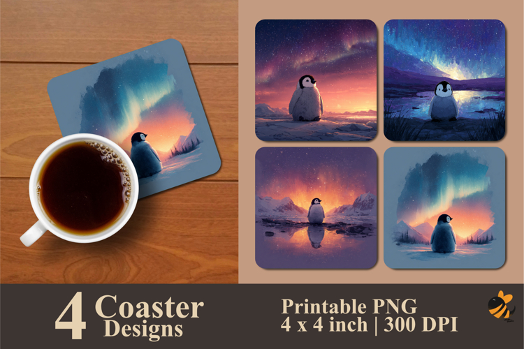 Penguins Alone Coaster Sublimation Design