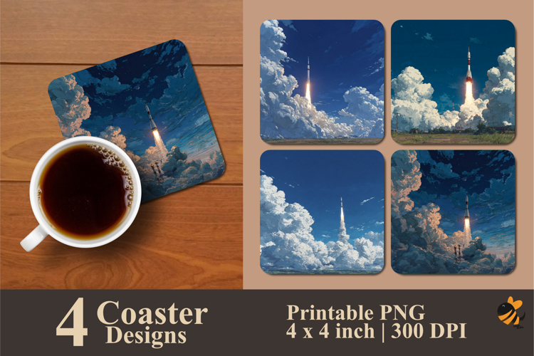 Rocket Launch Coaster Sublimation Design