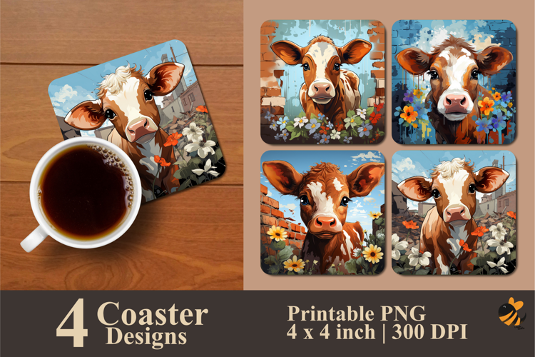 Dreamy Cow Coaster Sublimation Design