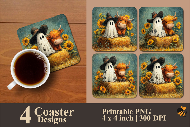 Ghosts and Cows Coaster Sublimation Design