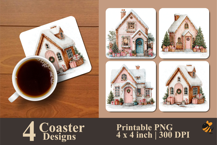 Snow House Coaster Sublimation Design