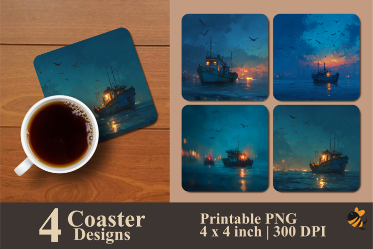 Night Harbor Coaster Sublimation Design