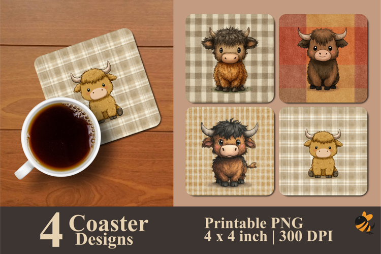 Pastel Mini Cow Coaster Sublimation Design