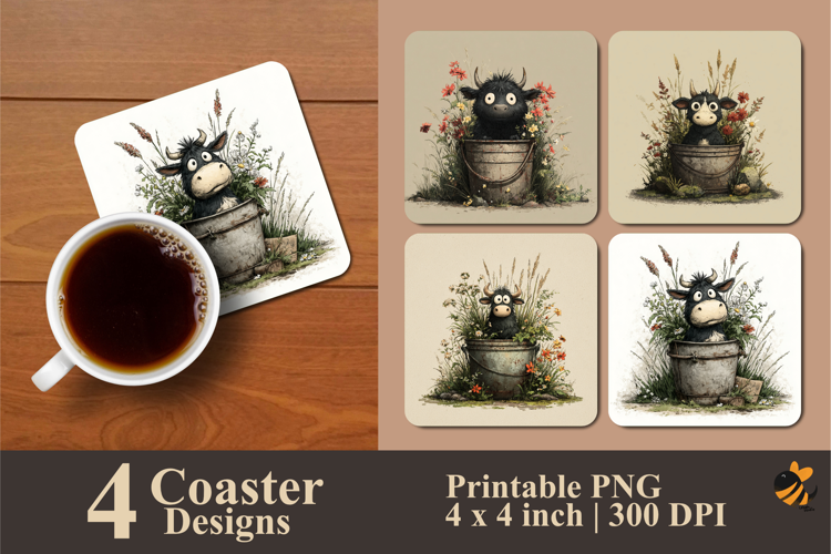 Baby Cow Smile Coaster Sublimation Design