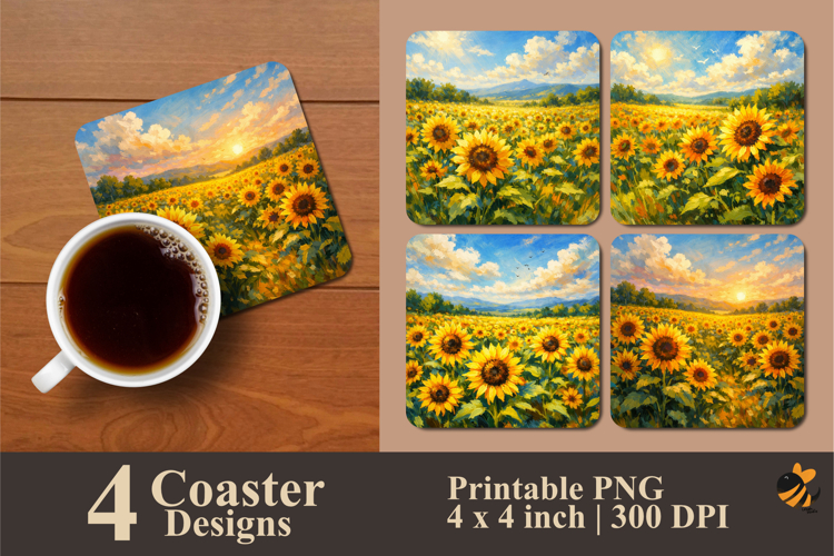 Sunflower Field Summer Coaster Sublimation Design example image 1