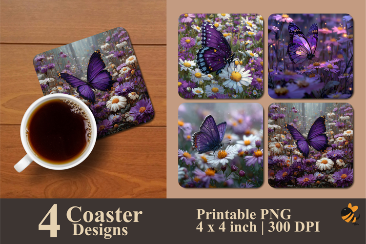 Enchanted Violet Wings Coaster Sublimation Design