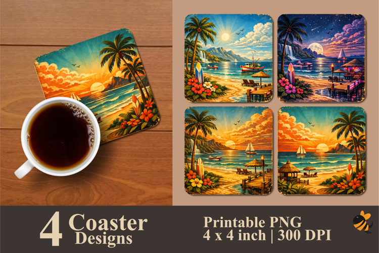 Retro Paradise Waves Coaster Sublimation Design
