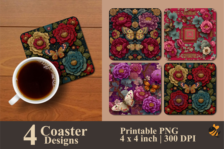 Vintage Flowers Coaster Sublimation Design