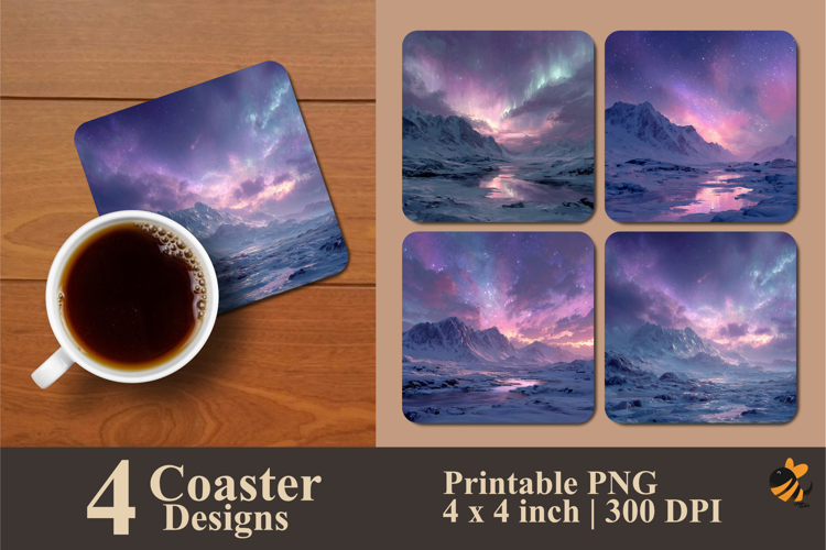 Aurora Light Purple Coaster Sublimation Design