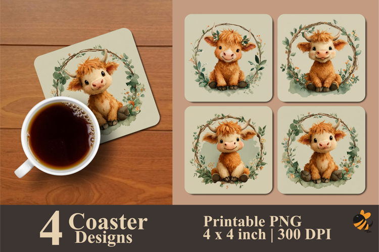 Little Cow Frame Coaster Sublimation Design
