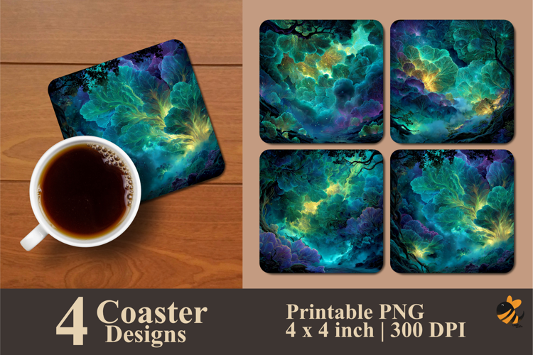 Fantasy Neon Tree Coaster Sublimation Design