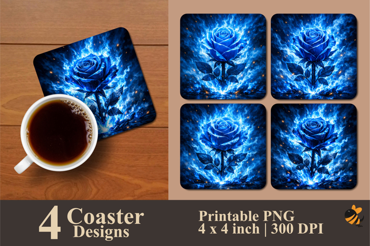 Blue Ember Rose Coaster Sublimation Design