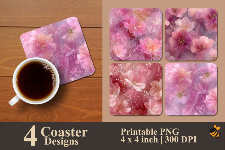 Soft Pink Flowers Coaster Sublimation Design