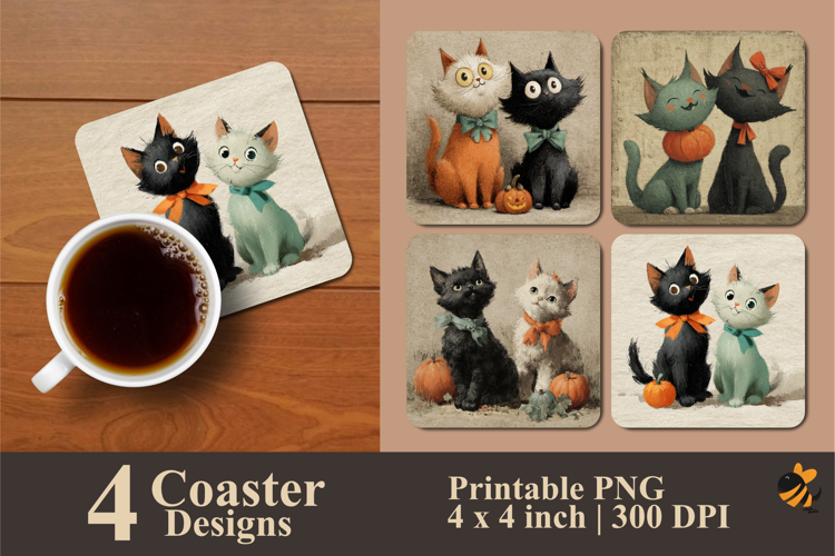Two Cute Cats Coaster Sublimation Design