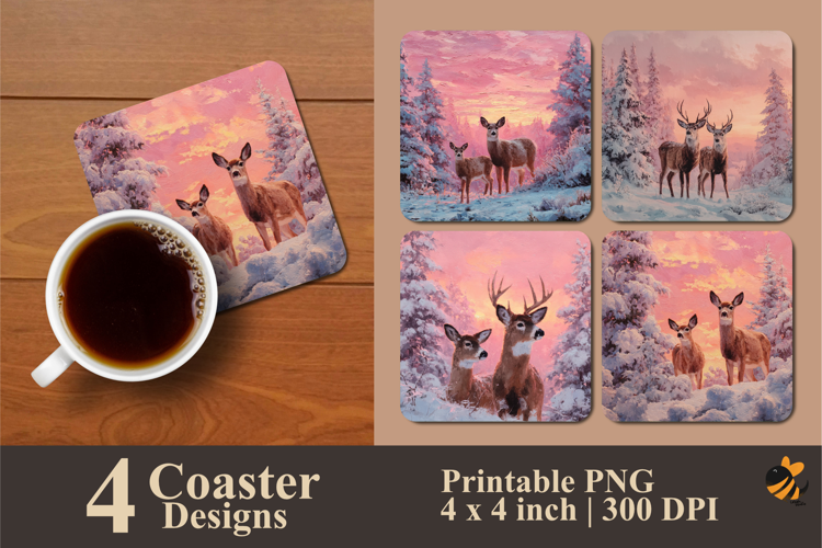 Frost Forest Friends Coaster Sublimation Design