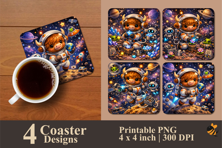 Cosmic Explorer Cow Coaster Sublimation Design