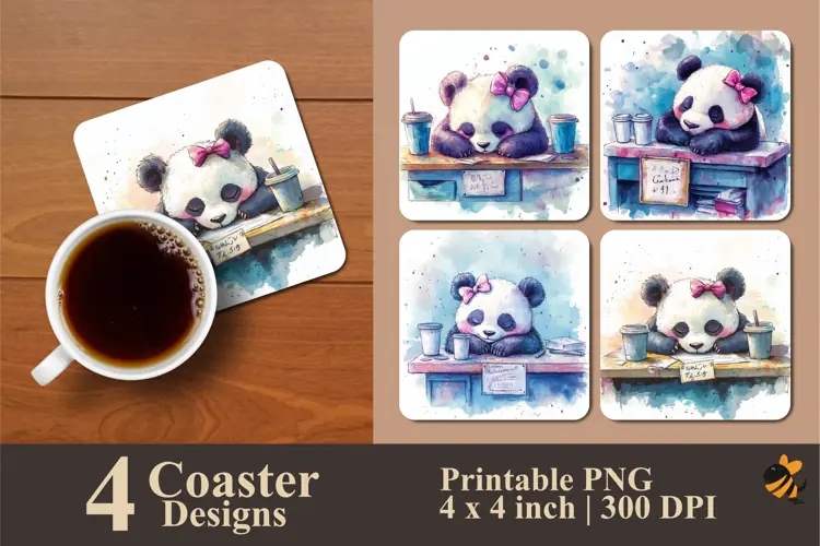 Tired Panda Coaster Sublimation Design