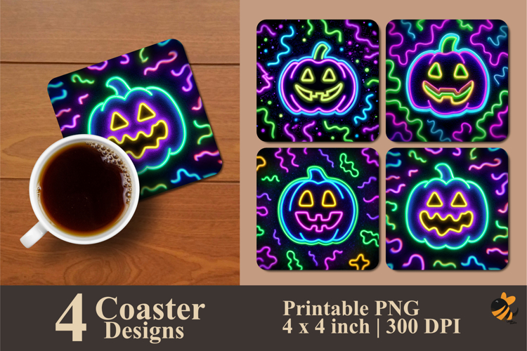 Neon Pumpkin Coaster Sublimation Design