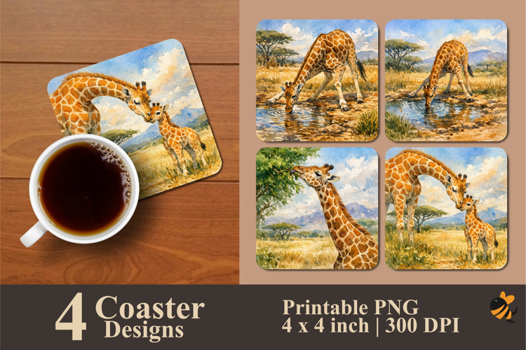 Giraffe Life Coaster Sublimation Design