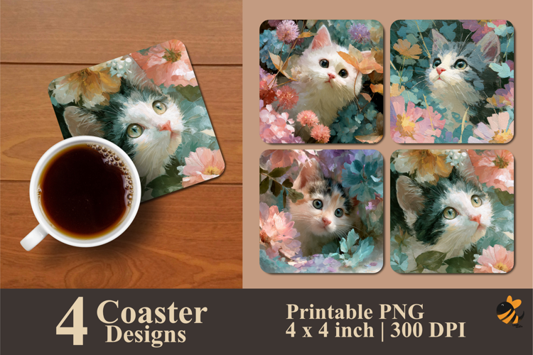 Kawaii Kitten Coaster Sublimation Design