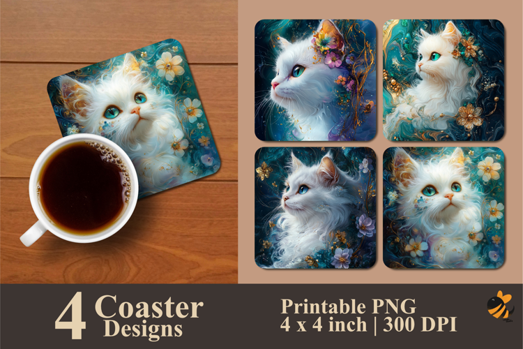 Fantasy Cat Coaster Sublimation Design