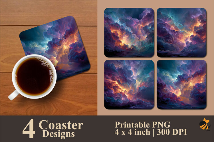 Colored Clouds Coaster Sublimation Design example image 1
