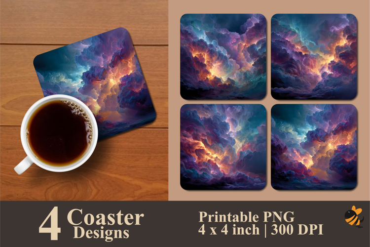 Colored Clouds Coaster Sublimation Design