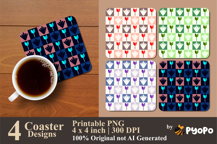 Floral Mosaic Coaster Sublimation Design